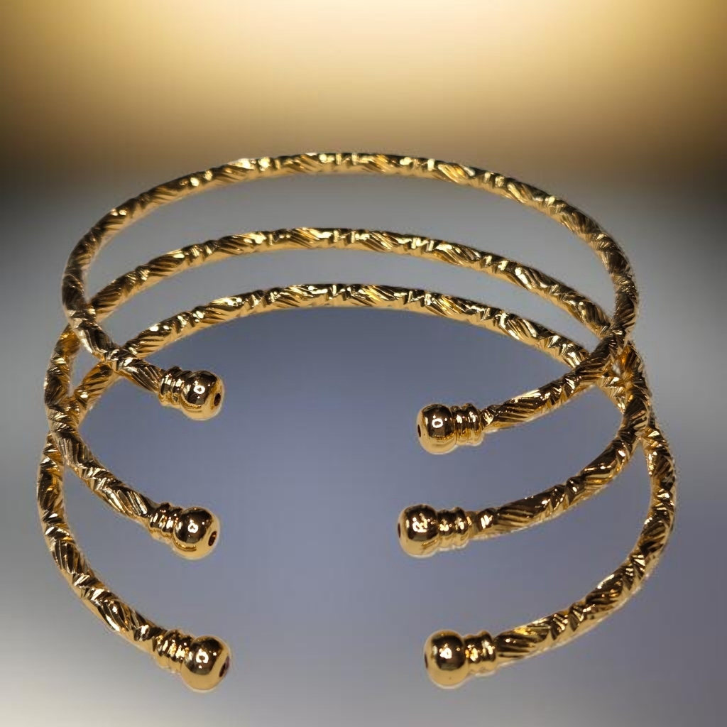 24k Gold Plated Set Of 3 Twisted Cable Dainty Bangle Cuff Bracelet 39$